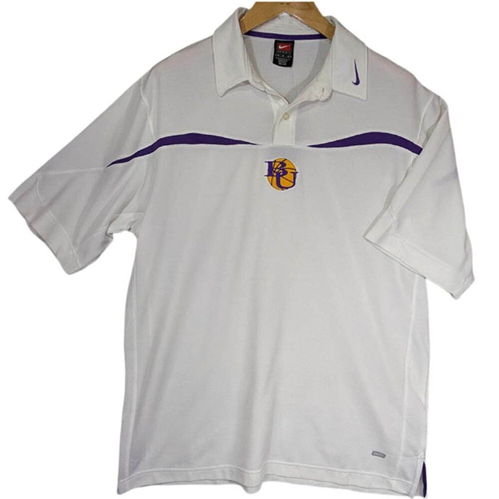 NEW Nike Dri-Fit White Polo Golf Shirt Mens Medium Basketball Logo‎ Purple BU